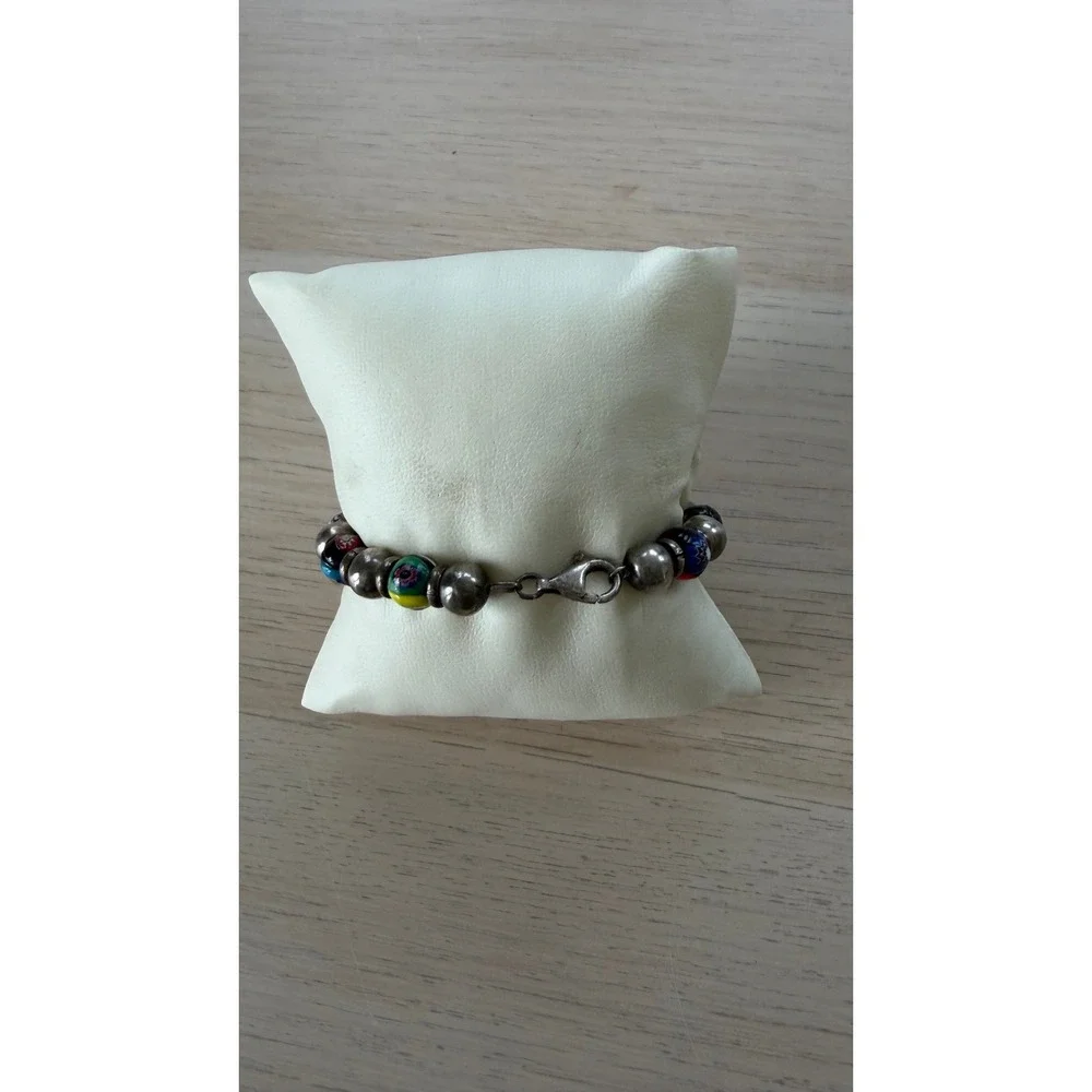 Vintage Bead Bracelet Silver Tone Lobster Clasp Multi